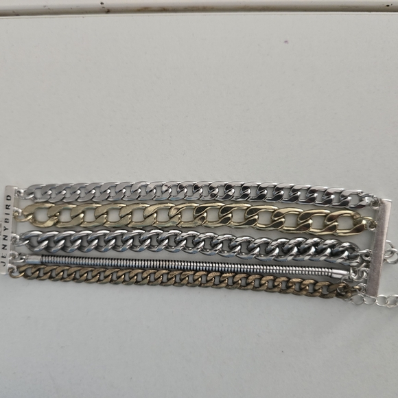 Silver and Gold Curb Chain Bracelets Set - Picture 5 of 8